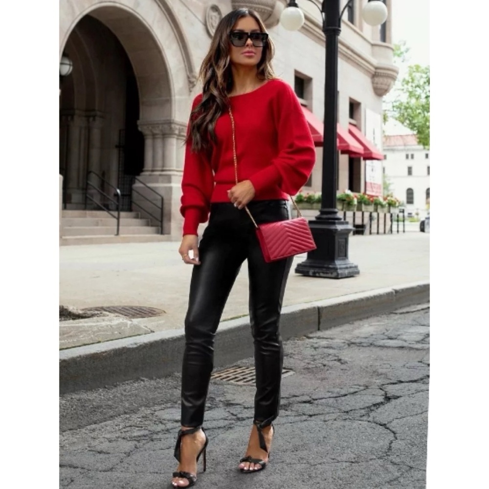 Sofia Vergara Rosa Curvy Ankle High Rise Faux Leather Pants Women's Plus Size 16